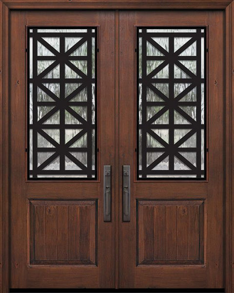 WDMA 64x96 Door (5ft4in by 8ft) Exterior Knotty Alder IMPACT | 96in Double 1 Panel 2/3 Lite Contempo Steel Grille Door 1