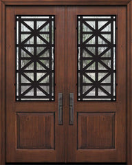 WDMA 64x96 Door (5ft4in by 8ft) Exterior Knotty Alder IMPACT | 96in Double 1 Panel 2/3 Lite Contempo Steel Grille Door 1