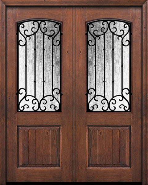 WDMA 64x96 Door (5ft4in by 8ft) Exterior Knotty Alder IMPACT | 96in Double 1 Panel 2/3 Arch Lite Valencia Door 1