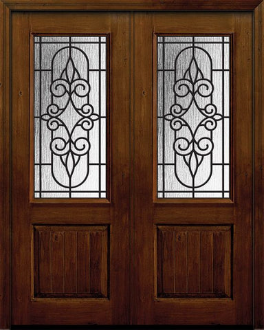 WDMA 64x96 Door (5ft4in by 8ft) Exterior Knotty Alder 96in Double 1 Panel 2/3 Lite Salento Door 1