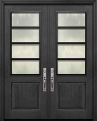 WDMA 64x96 Door (5ft4in by 8ft) Exterior Knotty Alder 96in Double 1 Panel 2/3 Lite Urban Steel Grille Door 1