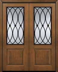 WDMA 64x96 Door (5ft4in by 8ft) Exterior Knotty Alder 96in Double 1 Panel 2/3 Lite La Salle Door 1