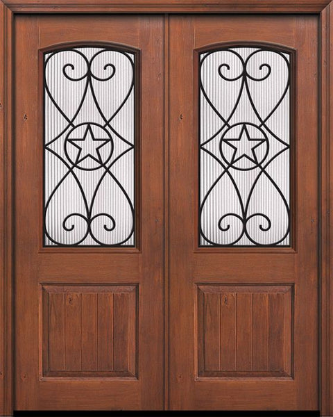 WDMA 64x96 Door (5ft4in by 8ft) Exterior Knotty Alder 96in Double 1 Panel 2/3 Arch Lite Austin Door 1