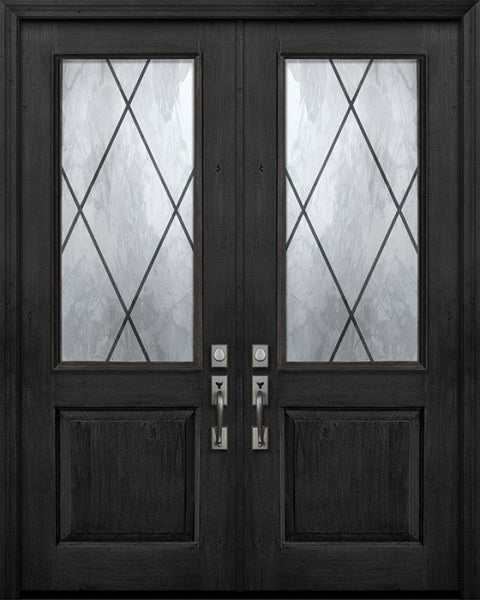 WDMA 64x96 Door (5ft4in by 8ft) Exterior Knotty Alder 96in Double 1 Panel 2/3 Lite Sandringham Door 1