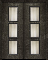 WDMA 64x96 Door (5ft4in by 8ft) Exterior 96in ThermaPlus Steel Newport Contemporary Double Door w/Textured Glass 1