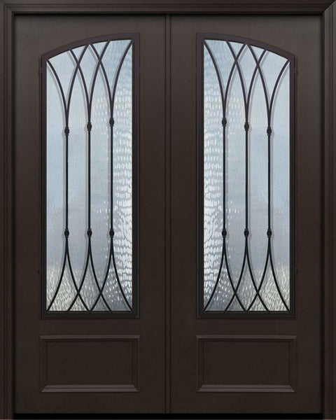 WDMA 64x96 Door (5ft4in by 8ft) Exterior 96in ThermaPlus Steel Warwick 1 Panel Square Top Arch Lite Double Door 1