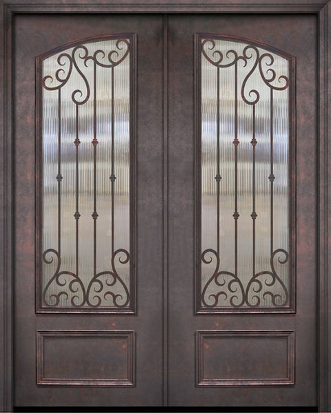 WDMA 64x96 Door (5ft4in by 8ft) Exterior 96in ThermaPlus Steel Valencia 1 Panel Square Top Arch Lite Double Door 1