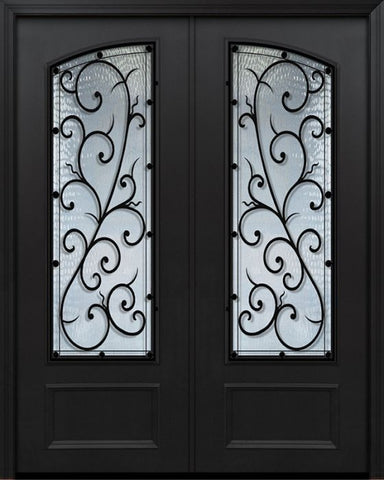 WDMA 64x96 Door (5ft4in by 8ft) Exterior 96in ThermaPlus Steel Bellagio 1 Panel Square Top Arch Lite Double Door 1