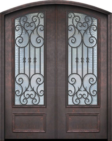 WDMA 64x96 Door (5ft4in by 8ft) Exterior 96in ThermaPlus Steel Marbella 1 Panel Arch Top Arch Lite Double Door 1