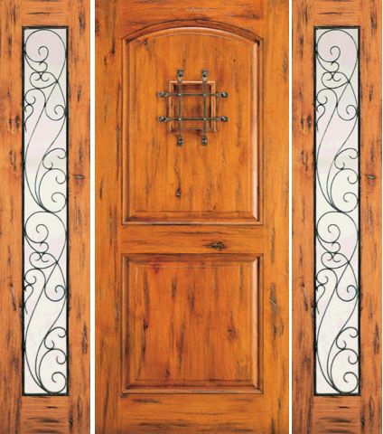 WDMA 66x80 Door (5ft6in by 6ft8in) Exterior Knotty Alder Door with Two Sidelights Entry Speakeasy 1