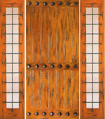 WDMA 66x80 Door (5ft6in by 6ft8in) Exterior Knotty Alder Door with Two Sidelights Entry Prehung Clavos 1