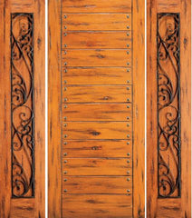 WDMA 66x80 Door (5ft6in by 6ft8in) Exterior Knotty Alder Door with Two Sidelights Flush 1