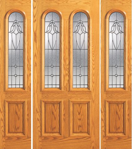 WDMA 66x80 Door (5ft6in by 6ft8in) Exterior Mahogany Arch Twin Lite Front Two Sidelight Glass Door 1