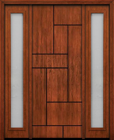 WDMA 66x96 Door (5ft6in by 8ft) Exterior Cherry 96in Contemporary Lines Groove Single Entry Door Sidelights 1