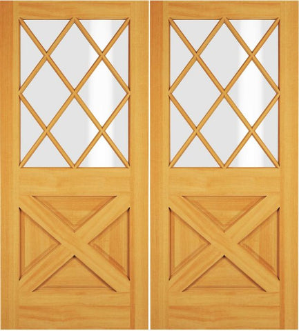 WDMA 68x78 Door (5ft8in by 6ft6in) Exterior Swing Mahogany Sapele Wood 1/2 Lite 12 Lite Rustic Crossbuk Double Door 1