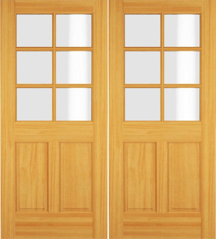 WDMA 68x78 Door (5ft8in by 6ft6in) Exterior Swing Hemlock Wood 1/2 Lite 6 Lite Double Door 1