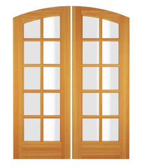 WDMA 68x78 Door (5ft8in by 6ft6in) Exterior Swing Hickory Wood Full Lite 10 Lite Arch Lite / Top Lite Double Door 1