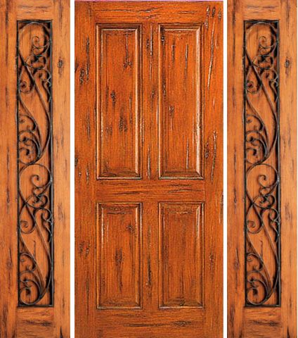 WDMA 68x80 Door (5ft8in by 6ft8in) Exterior Knotty Alder Prehung Door with Two Sidelights 4-Panel 1