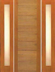 WDMA 68x80 Door (5ft8in by 6ft8in) Exterior Tropical Hardwood Single Door Two Sidelights Contemporary Horizontal Groove Panel 1