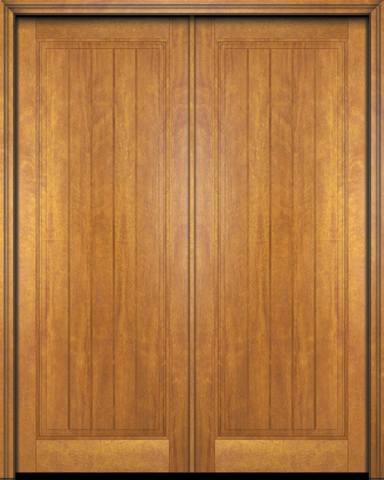 WDMA 68x80 Door (5ft8in by 6ft8in) Exterior Swing Mahogany Rustic-Old World Home Style 1 Panel V-Grooved Plank or Interior Double Door 1