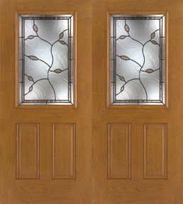 WDMA 68x80 Door (5ft8in by 6ft8in) Exterior Oak Fiberglass Impact Door 1/2 Lite Avonlea 6ft8in Double 1