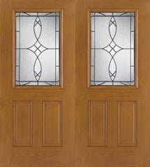 WDMA 68x80 Door (5ft8in by 6ft8in) Exterior Oak Fiberglass Impact Door 1/2 Lite Blackstone 6ft8in Double 1