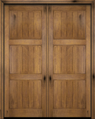 WDMA 68x96 Door (5ft8in by 8ft) Exterior Barn Mahogany 3 Panel V-Grooved Plank Rustic-Old World or Interior Double Door 1