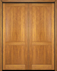 WDMA 68x96 Door (5ft8in by 8ft) Exterior Barn Mahogany 2 Panel V-Grooved Plank Rustic-Old World or Interior Double Door 1