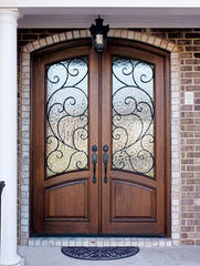 WDMA 72x108 Door (6ft by 9ft) Exterior Mahogany 80in Aberdeen Impact Double Door/Arch Top w Burlwood Iron 2