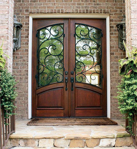 WDMA 72x108 Door (6ft by 9ft) Exterior Mahogany 80in Aberdeen Impact Double Door w Burlwood Iron 2