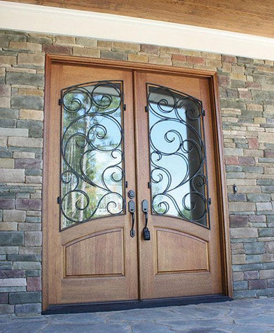 WDMA 72x108 Door (6ft by 9ft) Exterior Mahogany 96in Aberdeen Impact Double Door w Burlwood Iron 2