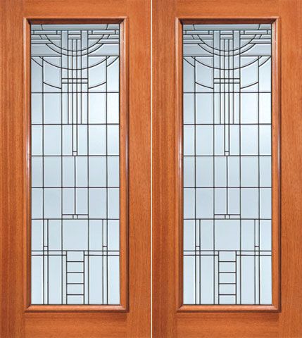 WDMA 72x84 Door (6ft by 7ft) Exterior Mahogany Art Deco Beveled Glass Double Door Full lite 1