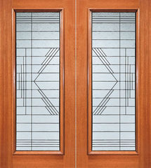 WDMA 72x84 Door (6ft by 7ft) Exterior Mahogany Contemporary Hand-cut Beveled Glass Double Door Full lite 1