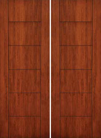 WDMA 72x96 Door (6ft by 8ft) Exterior Cherry 96in Contemporary Lines Two Vertical Grooves Double Entry Door 1