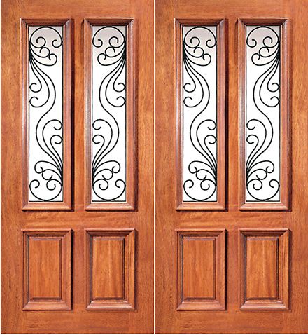 WDMA 72x96 Door (6ft by 8ft) Exterior Mahogany Twin Lite House Double Door with Ironwork 1