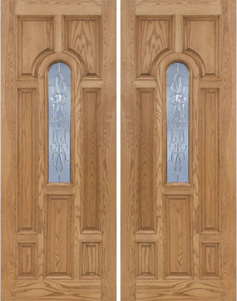 WDMA 72x96 Door (6ft by 8ft) Exterior Oak Carrick Double Door w/ L Glass - 8ft Tall 1