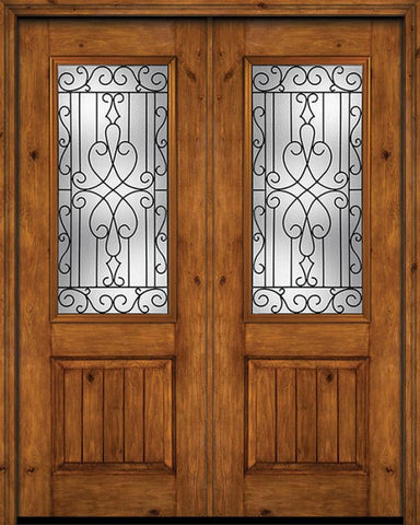 WDMA 72x96 Door (6ft by 8ft) Exterior Knotty Alder 96in Alder Rustic V-Grooved Panel 2/3 Lite Double Entry Door Wyngate Glass 1