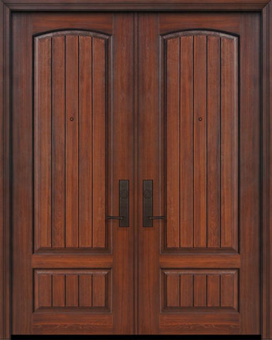 WDMA 72x96 Door (6ft by 8ft) Exterior Cherry Pro 96in Double 2 Panel Arch V-Groove Door 1