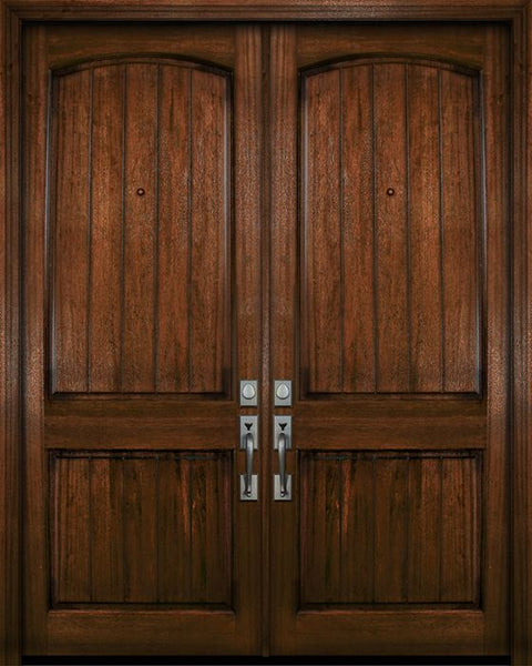 WDMA 72x96 Door (6ft by 8ft) Exterior Mahogany 36in x 96in Double Arch 2 Panel V-Grooved DoorCraft Door 1