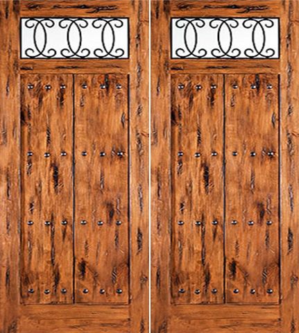 WDMA 72x96 Door (6ft by 8ft) Exterior Knotty Alder Solid Double Entry Door with Forged Iron 1