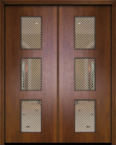 WDMA 72x96 Door (6ft by 8ft) Exterior Mahogany 96in Double Newport Contemporary Door w/Metal Grid 1