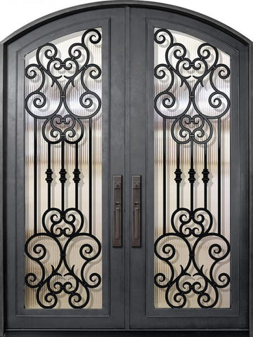 WDMA 72x96 Door (6ft by 8ft) Exterior 96in Marbella Full Lite Arch Top Double Wrought Iron Entry Door 1