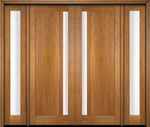 WDMA 76x80 Door (6ft4in by 6ft8in) Exterior Swing Mahogany 111 Windermere Shaker Double Entry Door Sidelights 1