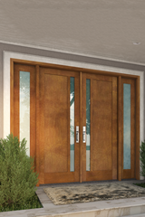 WDMA 76x80 Door (6ft4in by 6ft8in) Exterior Swing Mahogany 111 Windermere Shaker Double Entry Door Sidelights 10