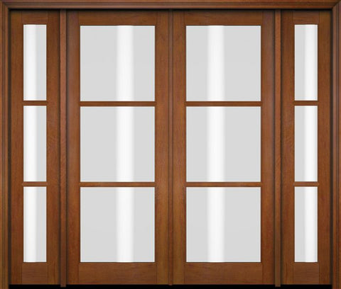 WDMA 76x80 Door (6ft4in by 6ft8in) Exterior Swing Mahogany 3 Lite TDL Double Entry Door Sidelights 4