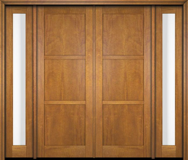 WDMA 76x80 Door (6ft4in by 6ft8in) Exterior Swing Mahogany 3 Panel Windermere Shaker Double Entry Door Sidelights 1