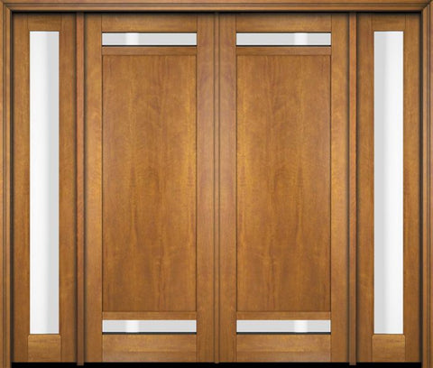 WDMA 76x80 Door (6ft4in by 6ft8in) Exterior Swing Mahogany 112 Windermere Shaker Double Entry Door Sidelights 1