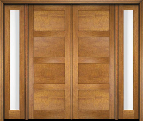 WDMA 76x80 Door (6ft4in by 6ft8in) Exterior Swing Mahogany Modern 4 Flat Panel Shaker Double Entry Door Sidelights 1