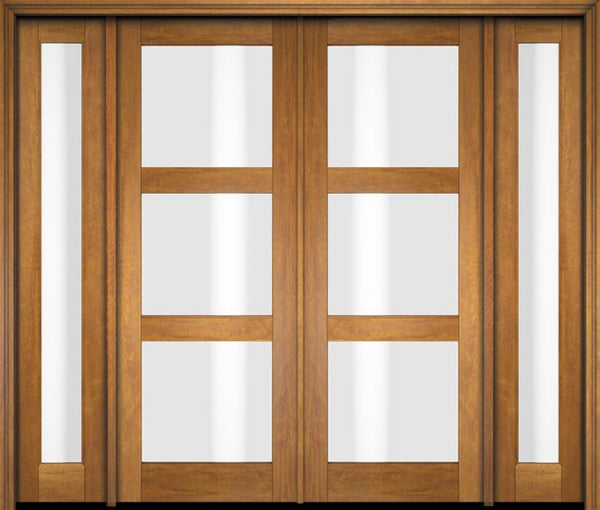 WDMA 76x80 Door (6ft4in by 6ft8in) Exterior Swing Mahogany Modern 3 Lite Shaker Double Entry Door Sidelights 1