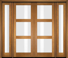 WDMA 76x80 Door (6ft4in by 6ft8in) Exterior Swing Mahogany Modern 3 Lite Shaker Double Entry Door Sidelights 1